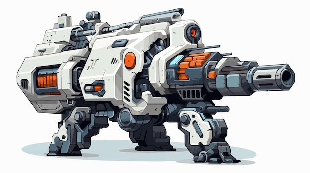 Mech Gun Closer Cartoon Vector Illustration