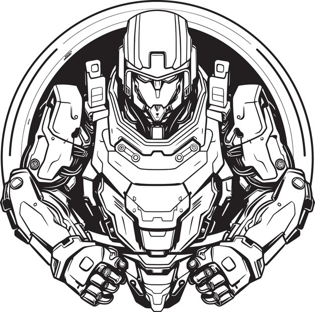 Vector mech sentinel vector logo with sci fi warrior cybernetic guardian futuristic macha warrior emblem