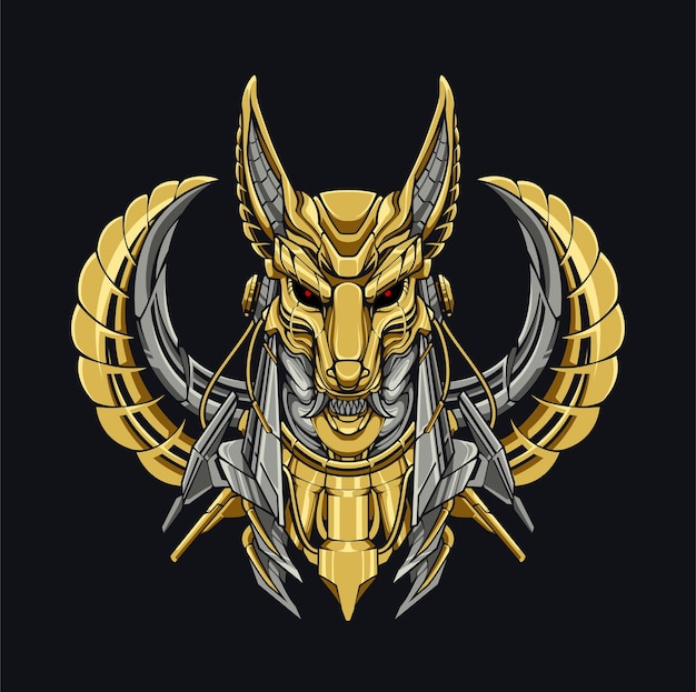 Mecha Anubis Dog Mythology Cyberpunk Illustration Design Robot Gold Dog Egyptian Mythology Modern Technology Steel for Clothes and Hooded Design