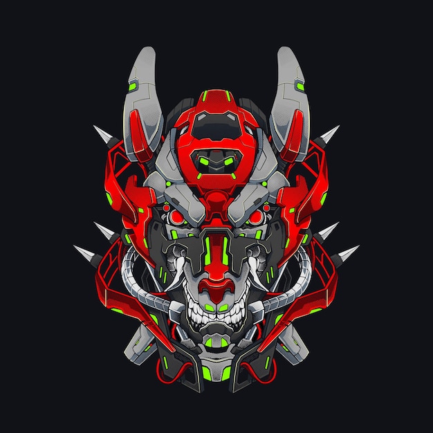 Mecha Evil Wolf Cyberpunk Illustration A Red Dog or Wolf Shirt Design with a Robot Theme