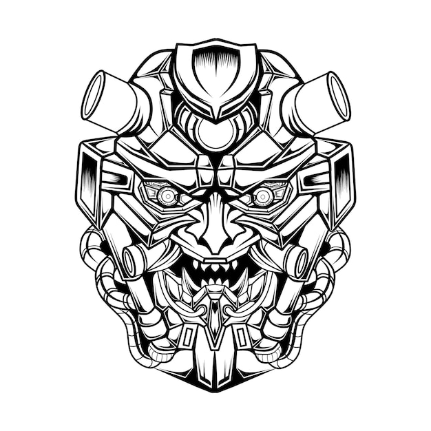 Mecha Head Mascot isolated on white