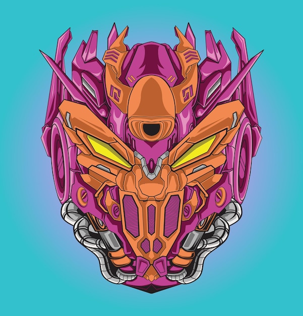 Mecha head samurai robot illustration