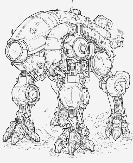 Vector mecha illustration mecha coloring book