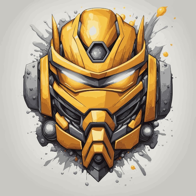 Mecha iron cyborg head vector illustration