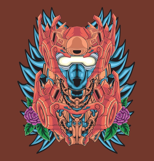 Mecha mask samurai geisha character design