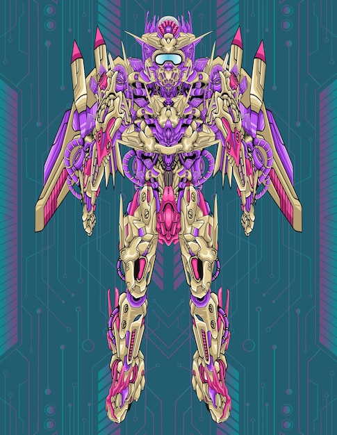 Mecha robot machine futuristic full body illustration