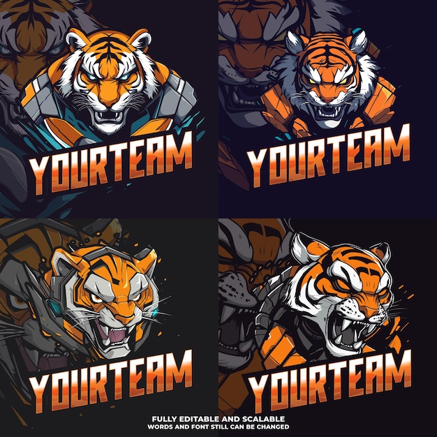 Vector mecha tiger maskset of mecha white tiger mascot design logo vector illustrationot set2