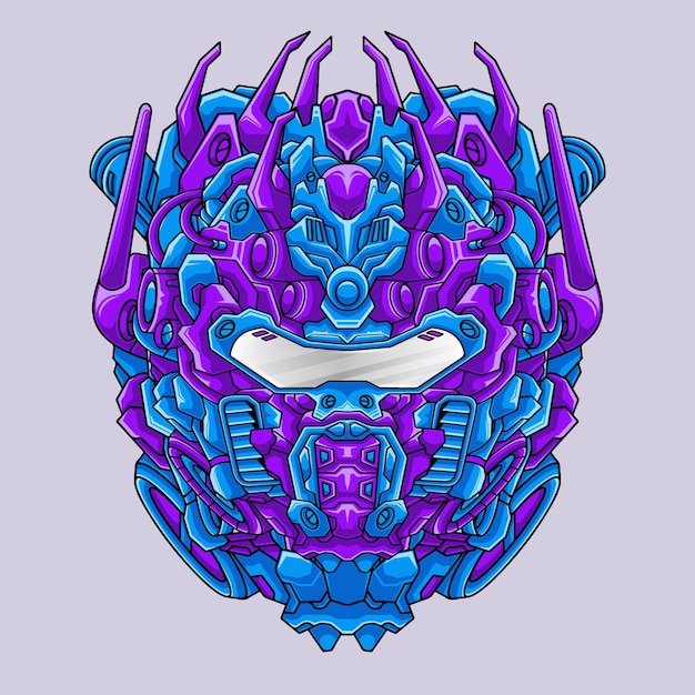 Mecha warrior robot head detail vector illustration