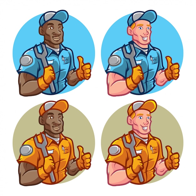 mechanic cartoon set