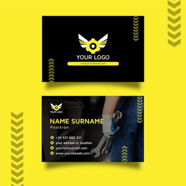 Mechanic double sided horizontal business card template