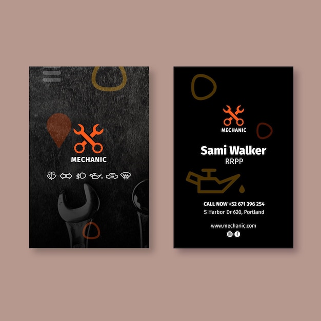 Mechanic shop vertical business card template