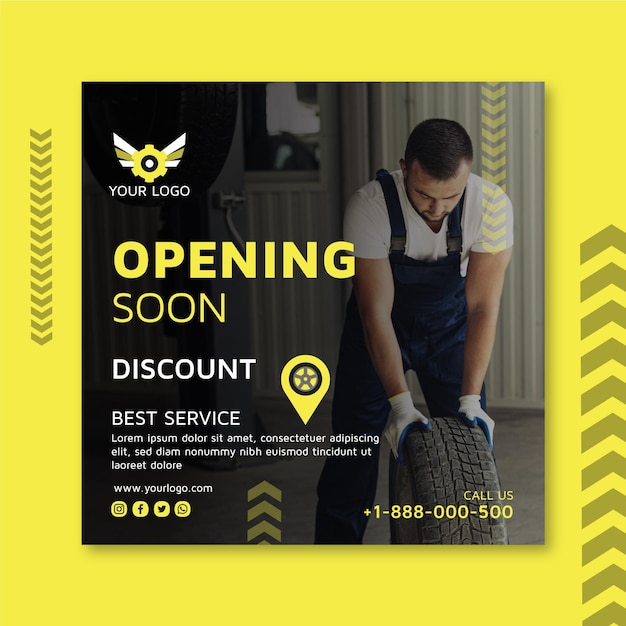 Mechanic square flyer template with photo