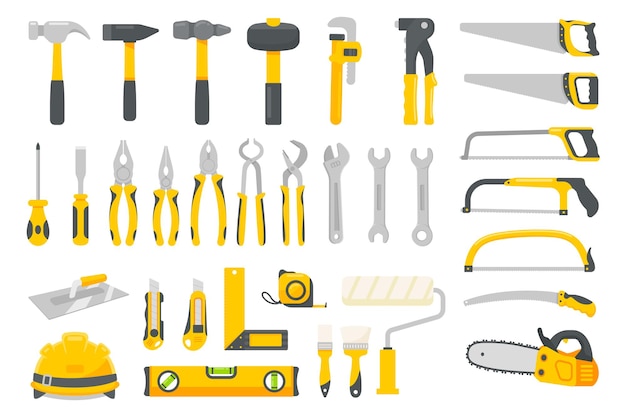 Mechanic tool set vector. Construction tools for home repairs isolated on a white background