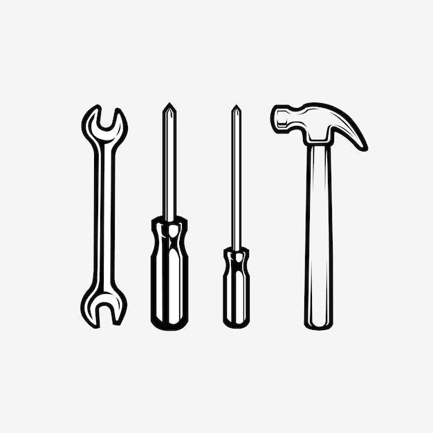 Mechanic Tools Vector Set Wrench Skrewdriver Hammer Vector Art Icon Graphic Isolated