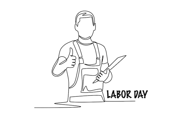 Vector mechanic with customer files labor day concept oneline drawing