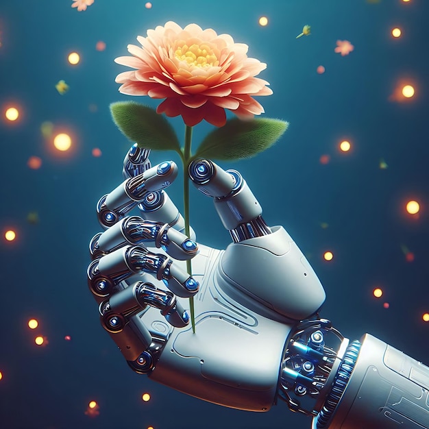 The mechanical arm and a flower