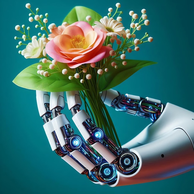 The mechanical arm and a flower