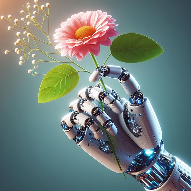 The mechanical arm and a flower