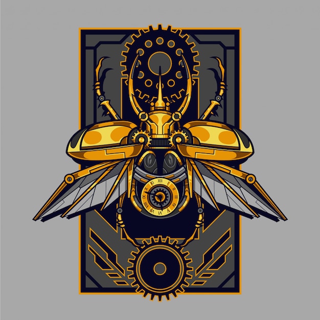 Mechanical atlas beetle steampunk illustration and tshirt design