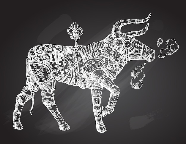 Mechanical bull Hand drawn vector steampunk animal