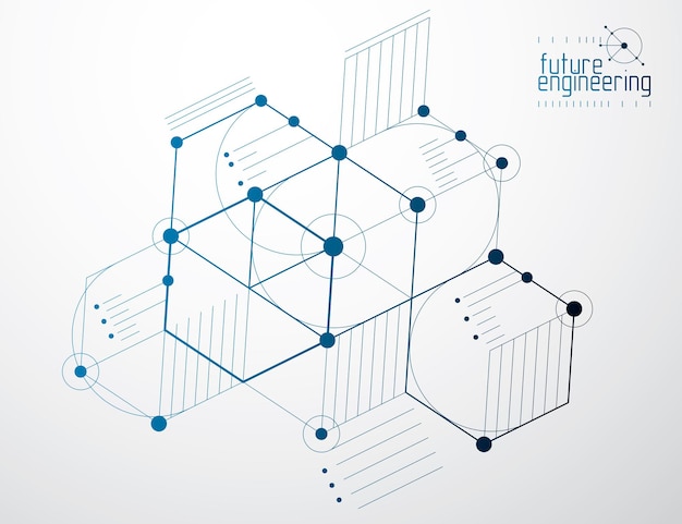 Mechanical engineering technology vector abstract background, cybernetic abstraction with innovative industrial schemes.