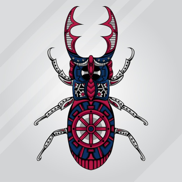 Mechanical horn beetle steampunk illustration