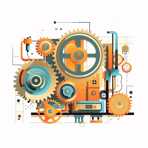 Vector mechanical illustration technology design engineering industry vector mechanism icon symbol