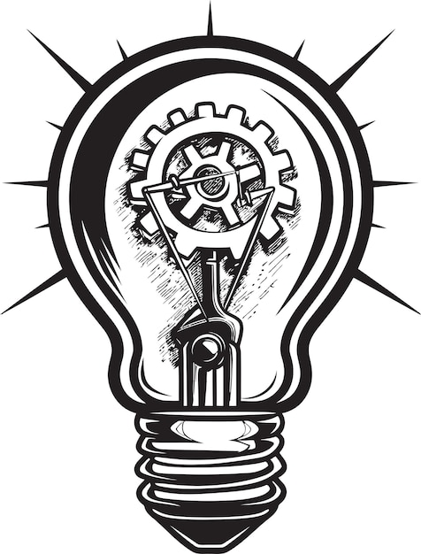 Mechanical Radiance Black Logo Gear Icon Vintage Voltage Steampunk Bulb Emblem