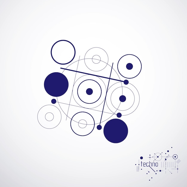 Mechanical scheme, vector engineering drawing with circles and geometric parts of mechanism. Technical plan can be used in web design and as wallpaper or background.