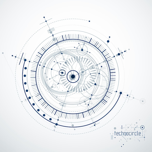 Mechanical scheme, vector engineering drawing with circles and geometric parts of mechanism. Technical plan can be used in web design and as wallpaper or background.