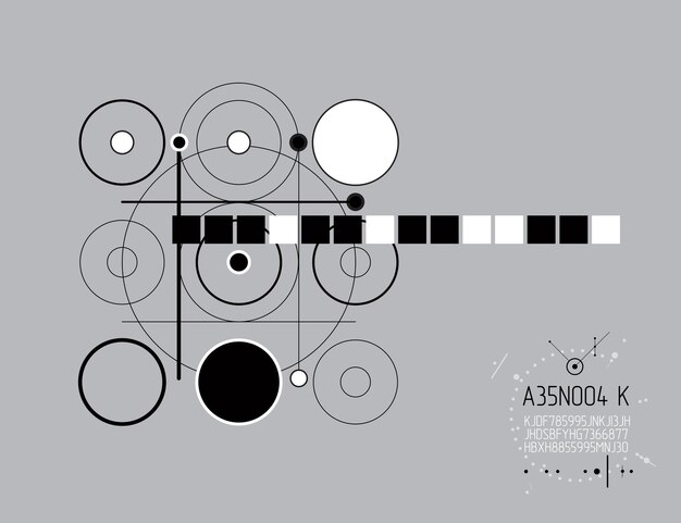 Mechanical scheme, vector engineering drawing with circles and lines. Technical plan can be used in web design and as wallpaper or background. Art graphic illustration.