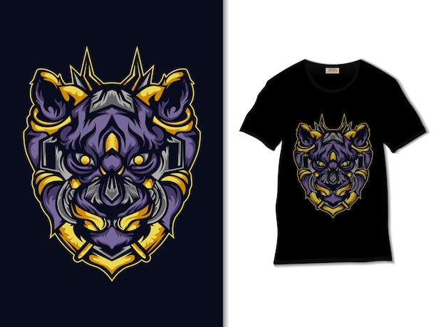 Mechanical tiger illustration with t shirt design, hand drawn