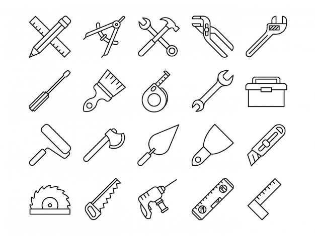 Mechanical tools line icons