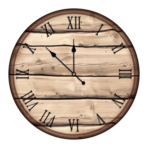 Mechanical wall clock with a round wooden dial and Roman numerals Measuring time Countdown to the new year 2021 Realistic vector on white background