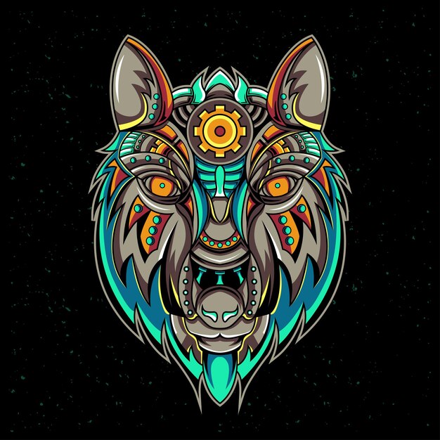 Vector mechanical wolf steampunk illustration