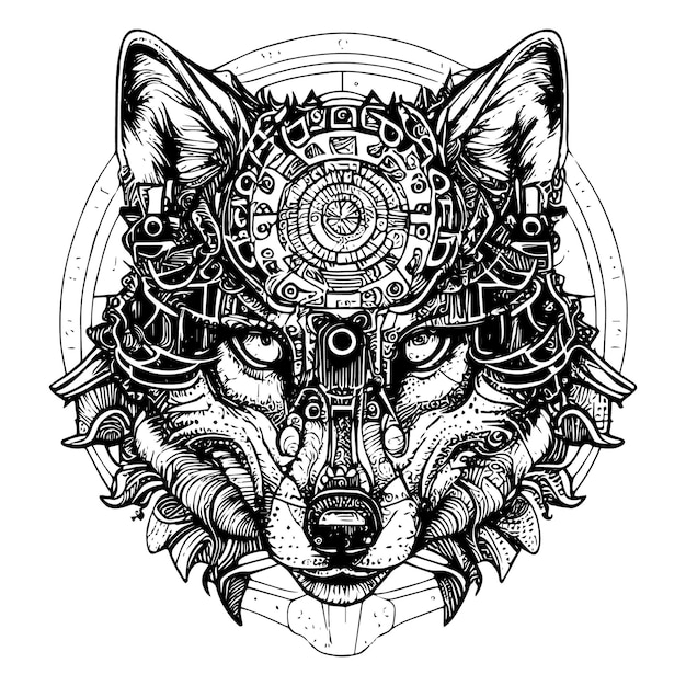 Vector mechanical wolf with gears and pipes a retrofuturistic animal