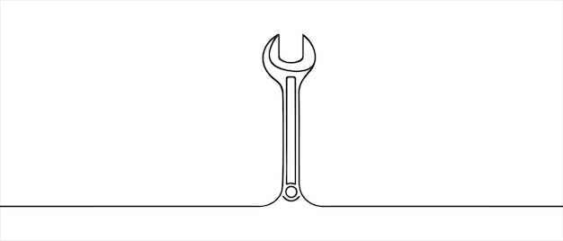 Mechanical wrench for nuts drawn in one continuous line isolated on white background