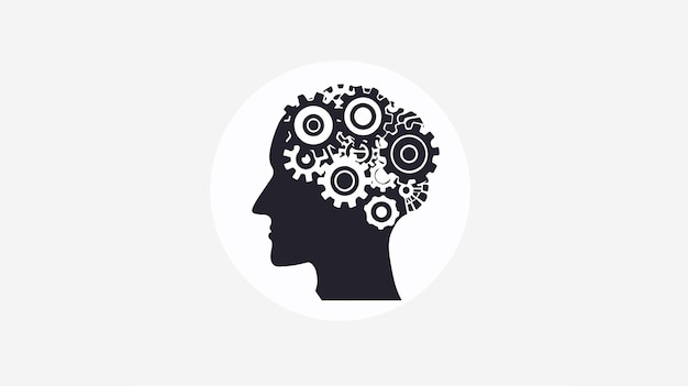 Vector mechanism of human mind with gear silhouette