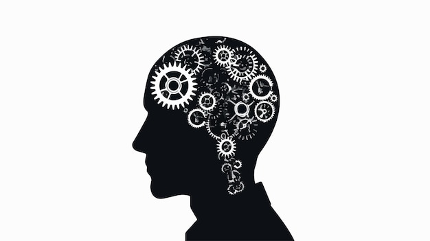 Vector mechanism of human mind with gear silhouette