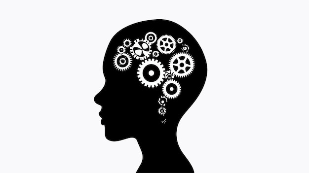 Vector mechanism of human mind with gear silhouette