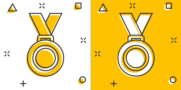 Medal icon in comic style Prize cartoon sign vector illustration on white isolated background Trophy award splash effect business concept