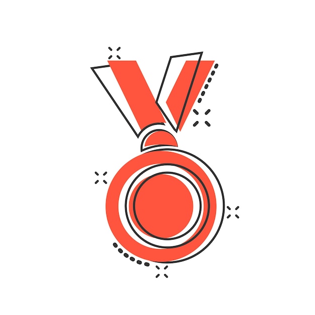 Medal icon in comic style Prize cartoon sign vector illustration on white isolated background Trophy award splash effect business concept