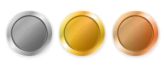 Medals logo collection Set of round awards in gold silver and bronze colors Luxury frames emblems