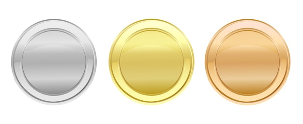 Medals logo collection Set of shiny round awards or coins in gold silver bronze colors Luxury frames