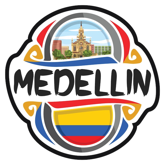 Medellin Colombia Flag Travel Souvenir Sticker Skyline Logo Badge Stamp Seal Emblem Vector SVG EPS