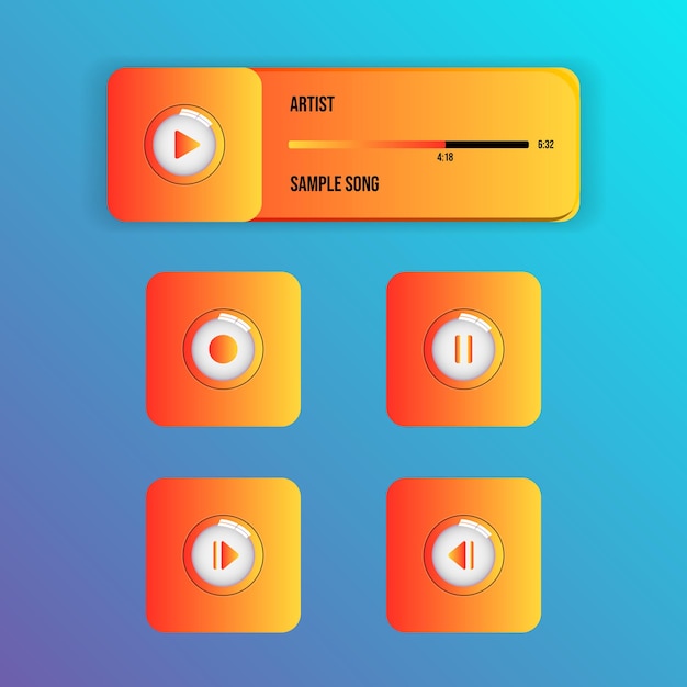 Media music video player stylish glossy interface with glass effect buttons