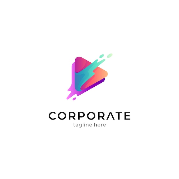 Media play and water splash combination logo concept with colorful gradient style