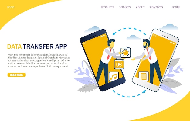 Media transfer vector website landing page design template