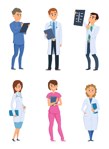 Medic nurses and doctors. Healthcare characters in different poses