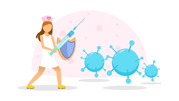 Medic Woman Protecting Gerself From The Virus Cartoon People Character Concept Illustration Vector